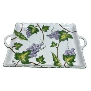 Andrea by Sadek Grape Vine Ceramic Serving Tray Hand Painted Rectangular Platter